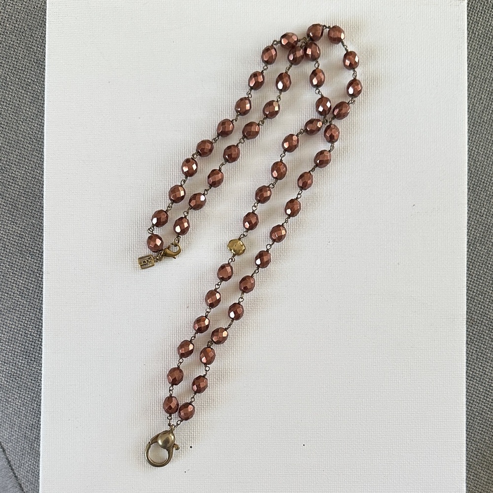 Waxing Poetic 28in Copper Colored Fired Glass Beaded Necklace with Brass Clasps